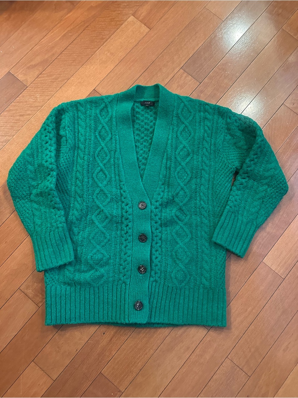J. Crew Emerald Oversized Green Cable-Knit Button Cardigan